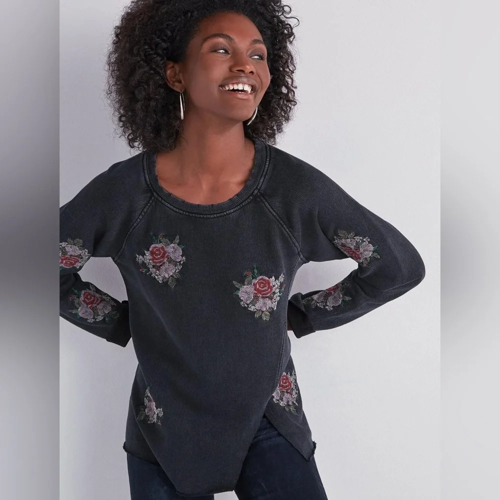Lucky Brand Black Floral Embroidered Sweatshirt - Picture 14 of 14